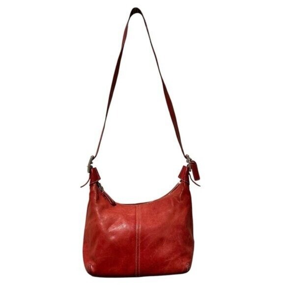 Coach Legacy Red Leather Convertible Crossbody Hobo Bag Shoulder Purse 9566 Vtg - Picture 1 of 14